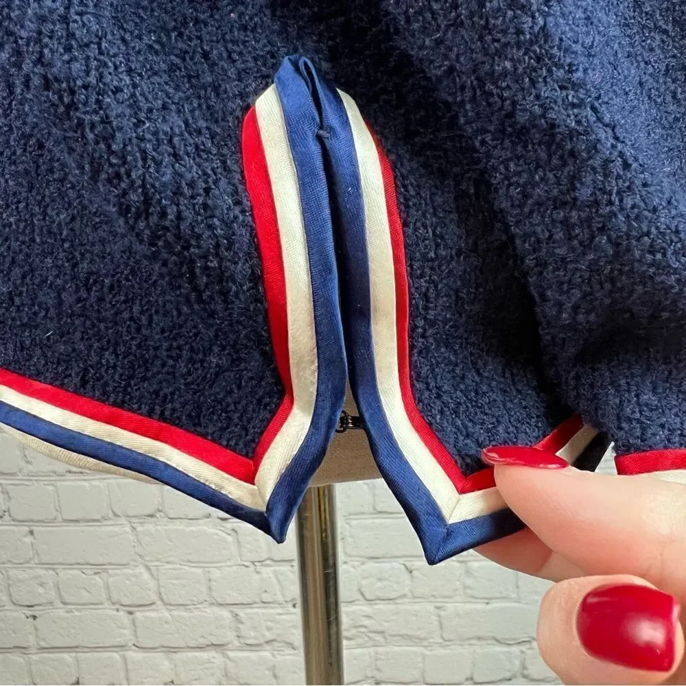 Vintage Cyntotles Americana Patriotic Nautical Cardigan Navy, w/ Red/White Trim